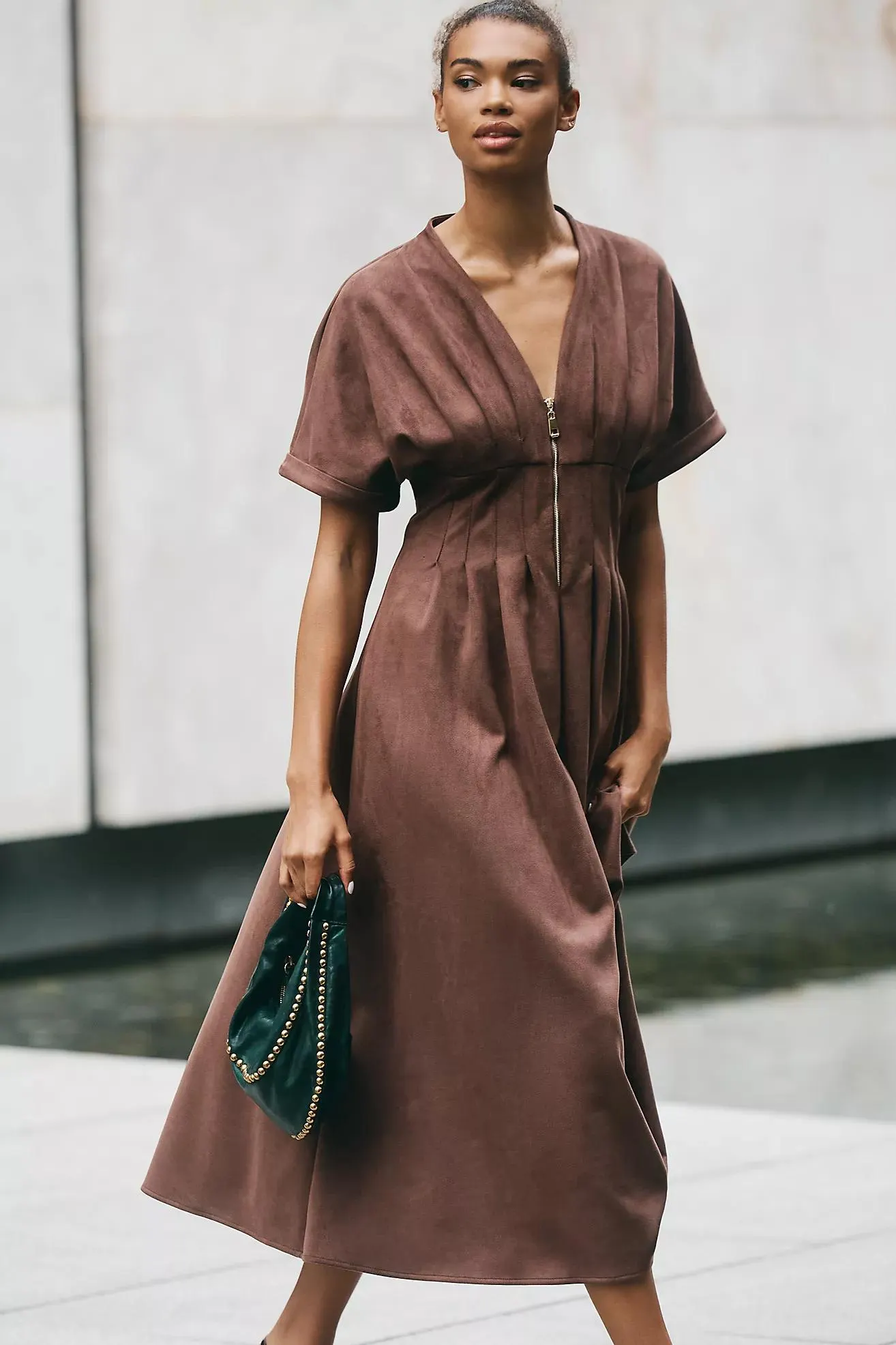 The Tobie Faux-Suede Shirt Dress by Exquise