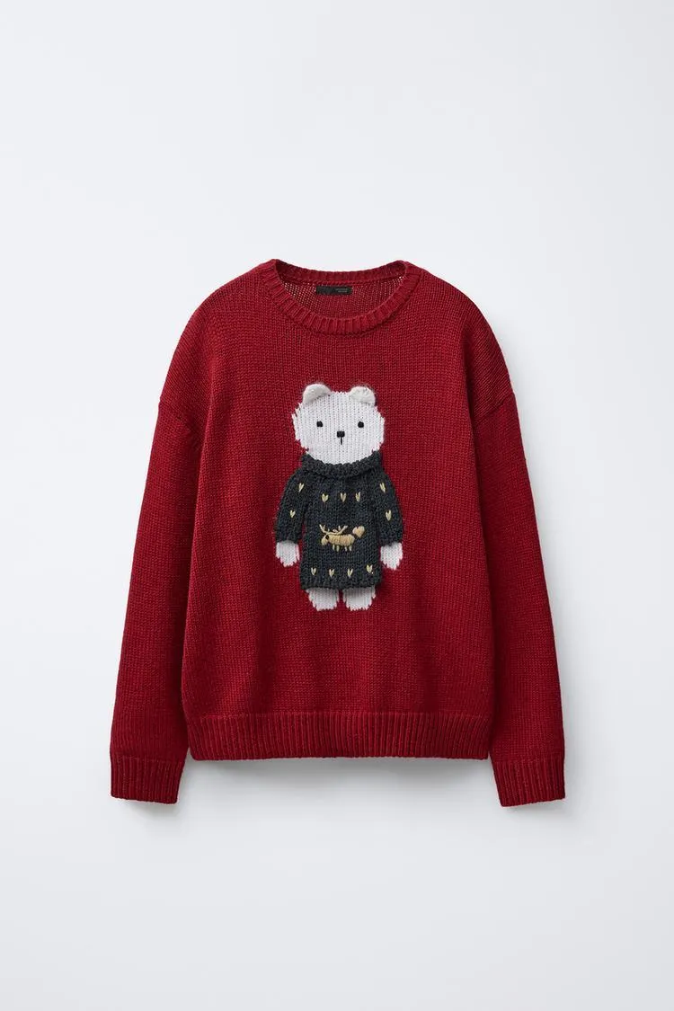 KNIT JUMPER WITH EMBROIDERED BEAR