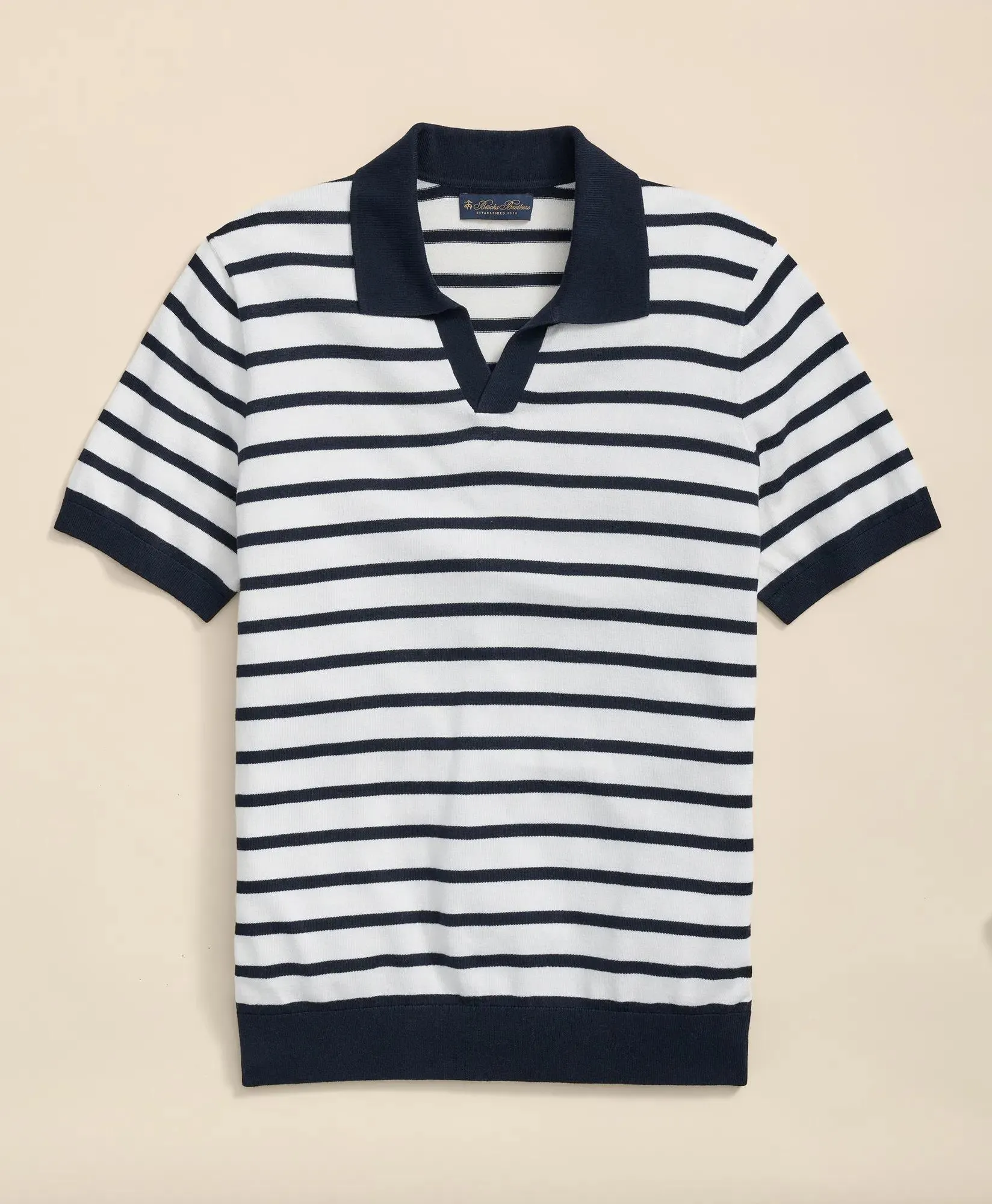 Pima Cotton Johnny Collar Mariner Stripe Sweater