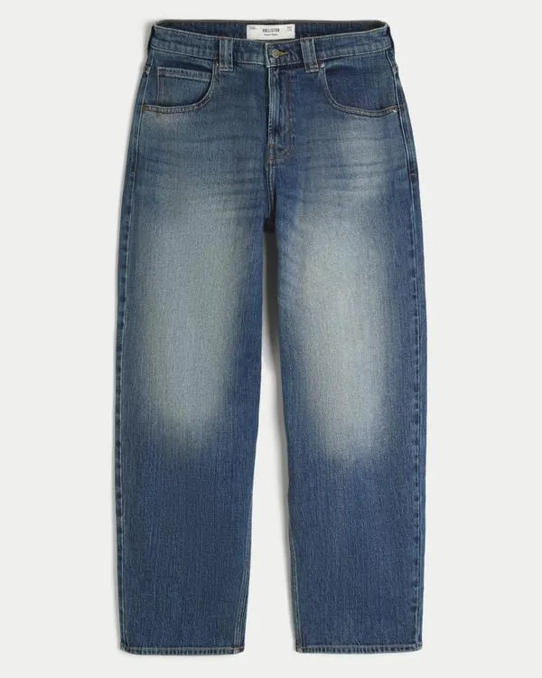 Medium Wash Eagle Graphic Skater Baggy Jeans