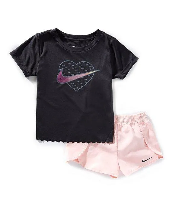 Little Girls Short Sleeve Swoosh Motion Sprint T-Shirt & Matching Shorts 2-Piece Set