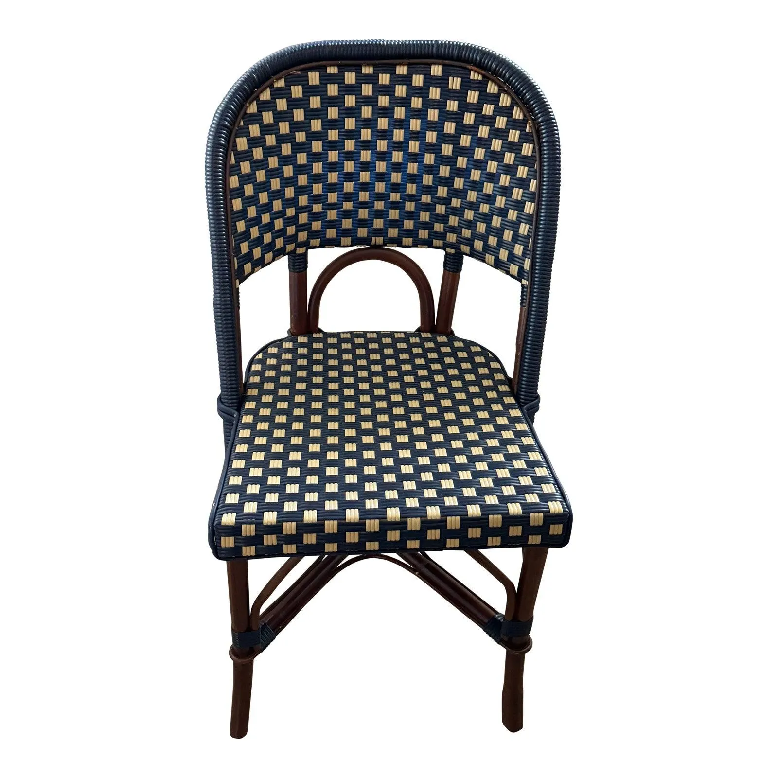 French Bistro Rattan Chair Gold & Navy Blue Valence