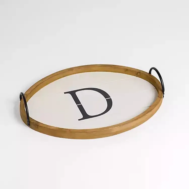 Oval White Wood Monogram D Tray