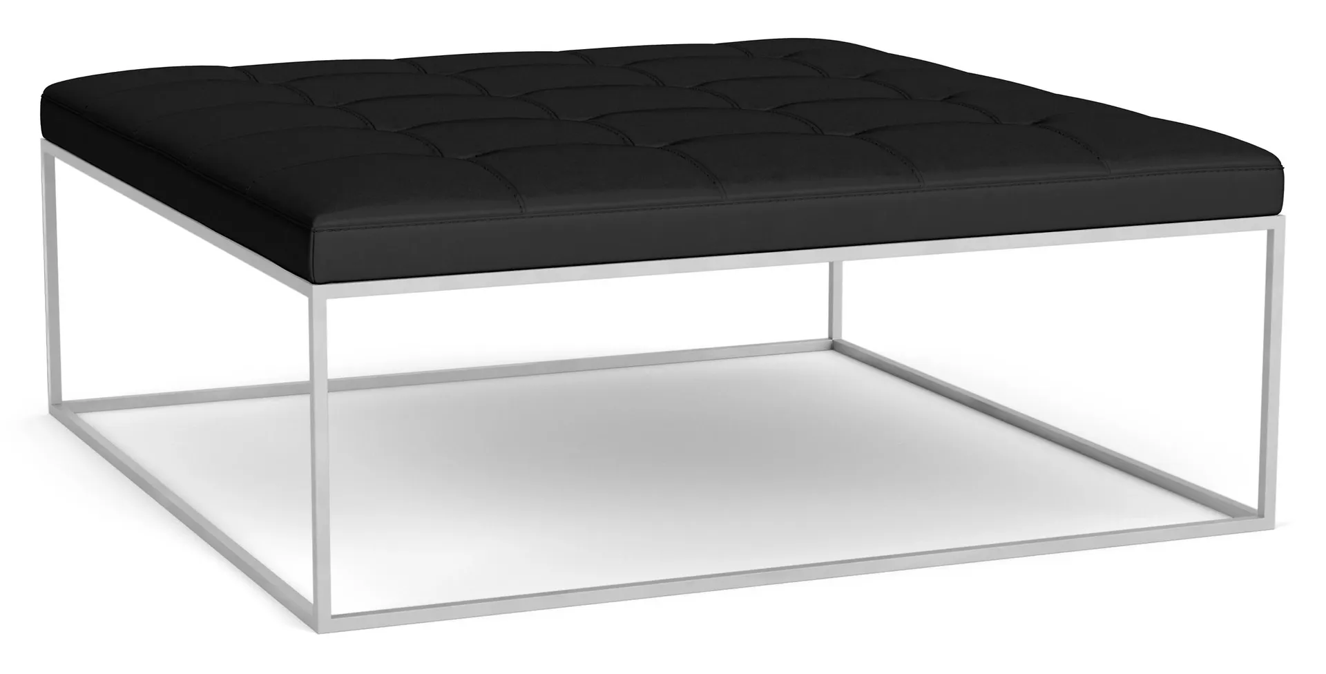 Tyne 40w 40d 16h Bench in Urbino Black Leather with Stainless Steel Base
