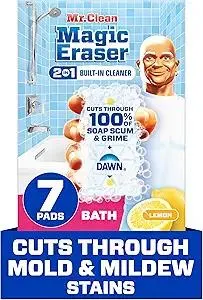 Mr. Clean Magic Eraser Sponge, Bathroom Cleaner, Soap Scum Shower & Tub Cleaner, 2 in 1 Bath, 7ct