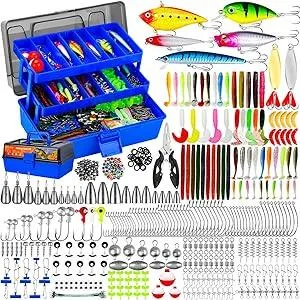 Large 3 Layers Tackle Box with Tackle Included - 471 Pcs Fishing Gear Accessories Kit Contains Minnow,VIB,Crankbaits,Hooks, Weights,Other Accessories Fishing Gifts for Men and Adults