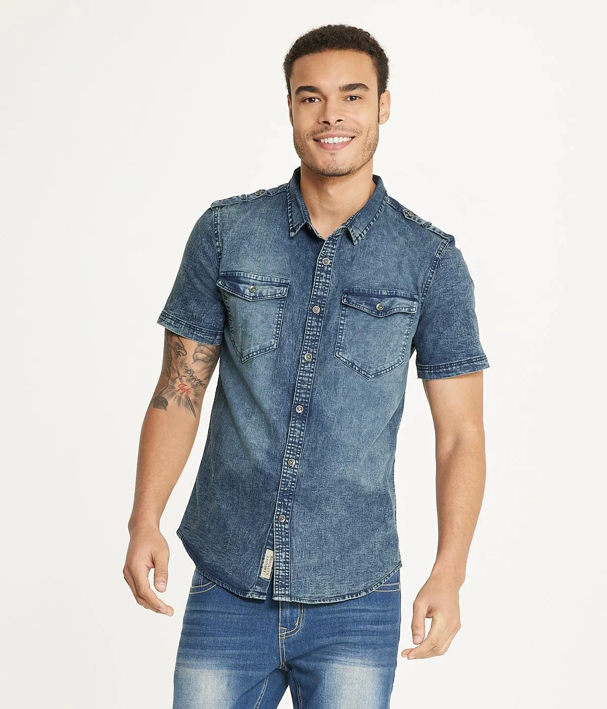 Brooklyn Laundry Men's Short Sleeve Stretch Denim Shirt 2