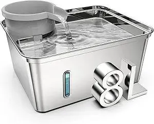 Dog Water Fountain Stainless Steel, 270oz/2.1Gallon, Pet Water Fountain for Cats and Dogs, Pet Drinking Fountain with Large Capacity, Large Surface Area, Ultra-Quiet Pump