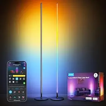 Govee RGBIC Floor Lamp Basic 2-Pack, Compatible with Alexa, LED Smart Standing Lamp with Voice Control, Color Changing Bedside Floor Lamp for Bedroom, Nightstand Corner Lights, Black