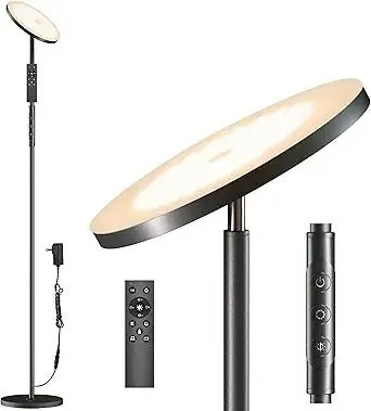 Super Bright Floor Lamp for Living Room, Stepless Dimmable LED Standing Lamp with Remote and Touch Control, 69” Tall Torchiere Corner Lamp for Bedroom Office Hotel, Black