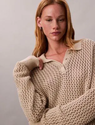 Open Stitch Polo Sweater