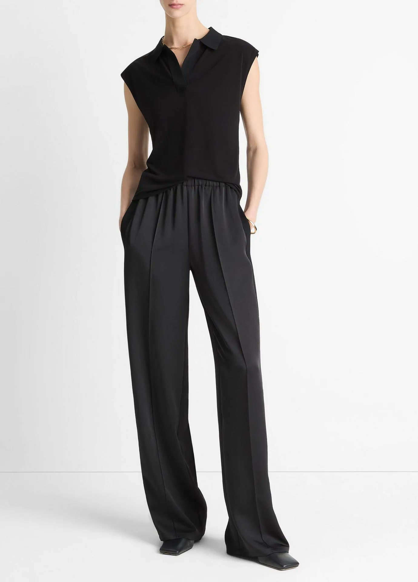 Side-Strap Crepe Pull-On Pant