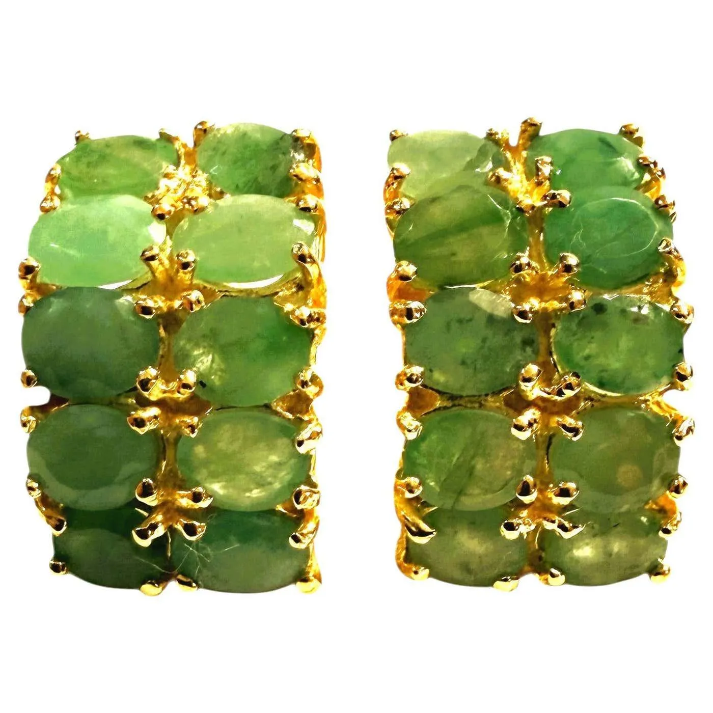 New 7 Carat Natural Emerald 14k Yellow Gold Plated Sterling Curved Earrings