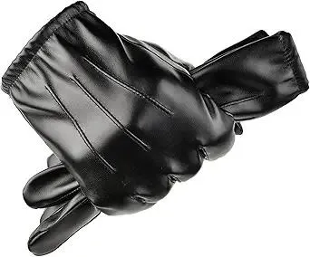 YAMEIZE Men Leather Touchscreen Gloves Warm - Winter PU Leather Gloves for Dress Party Outdoor Driving