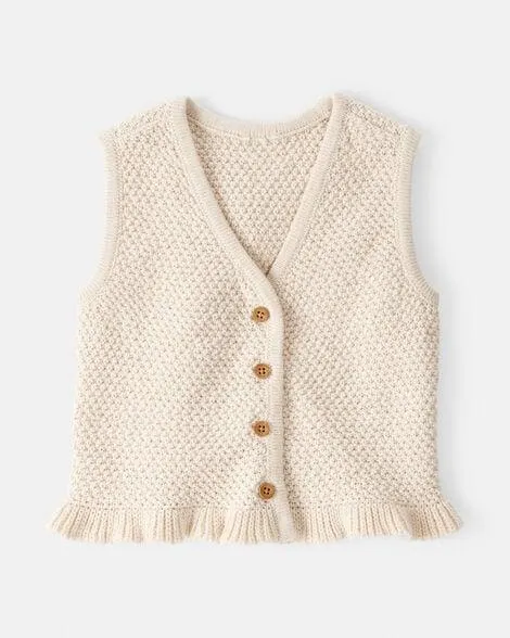 Baby Girl Button-Up Sleeveless Vest - Cream