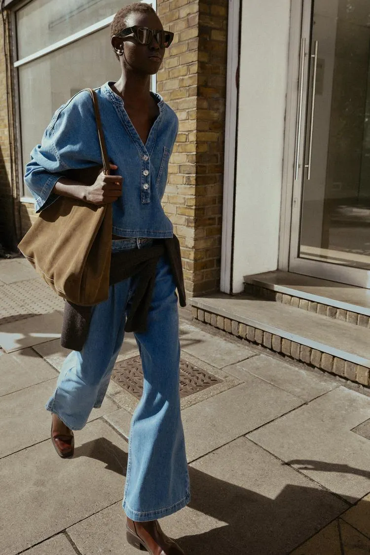 MANDARIN COLLAR DENIM SHIRT