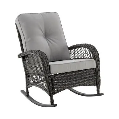 Fruttuo Patio Rocking Chair with Gray Cushions
