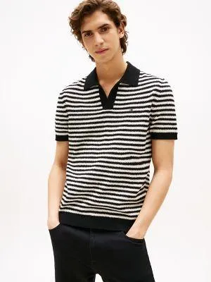 Short-Sleeve Stripe Polo Sweater