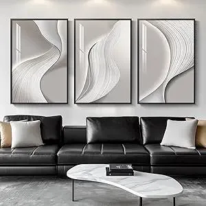 Large Framed Modern Abstract Wall Art for Living Room, Minimalist Bright Style Prints Wall Paintings Artwork for Walls, Silver Gray Contemporary Luxury Pictures for Hallway, Office Wall Decor 24x36 In
