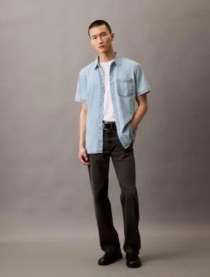 Denim Short Sleeve Classic Button-Down Shirt