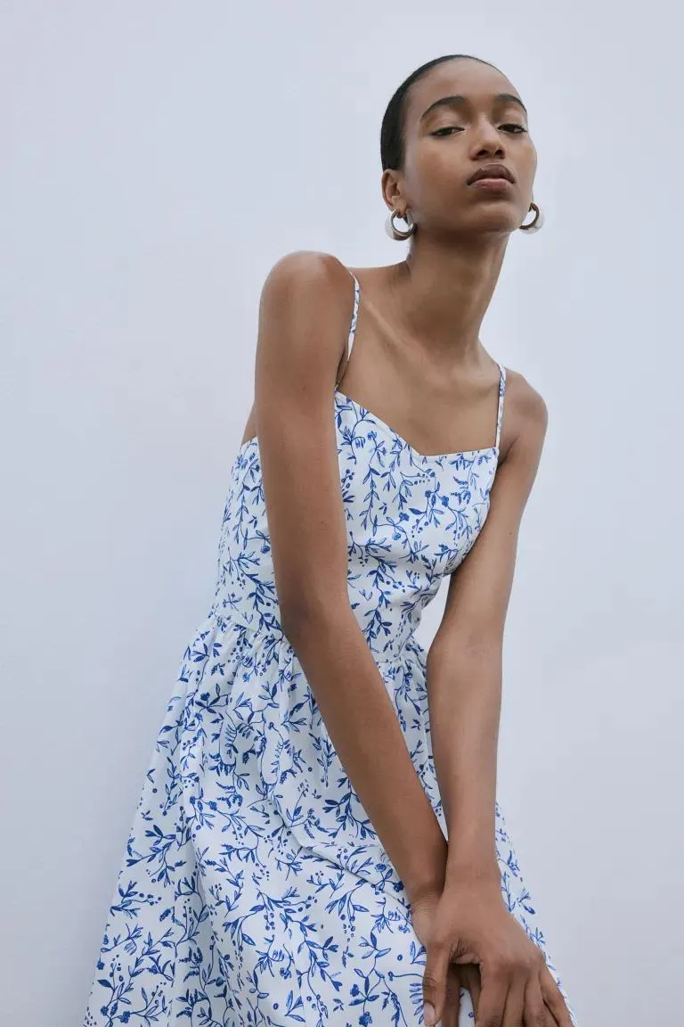 Cotton Dress with Flared Skirt