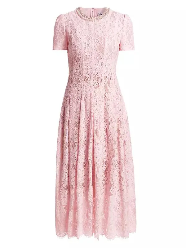 Sequined Floral Lace Midi-Dress