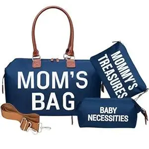 printe Mommy Diaper Bag Tote for Boys with 2 Organizer Pouches, Large Capacity Mom's Bag for Hospital and Weekender Travel, Functional Baby Diaper Bags, Navy