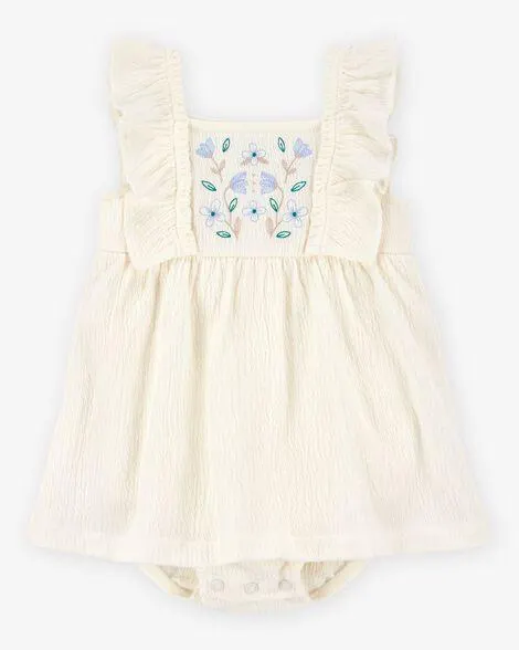 Baby Floral Flutter Bodysuit Dress - Ivory