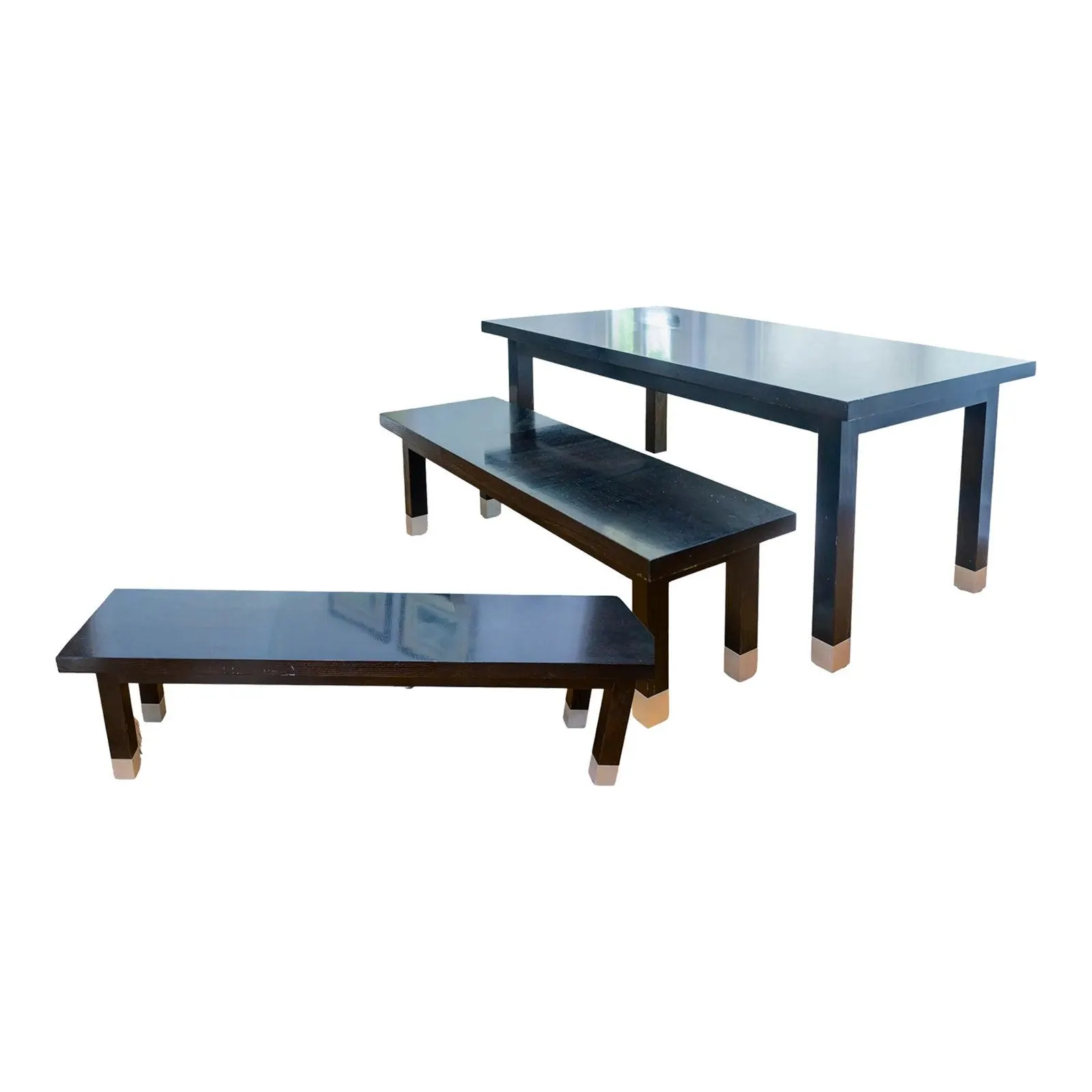 Contemporary Wenge Wood Dining Table With 2 Matching Benches - Set of 3