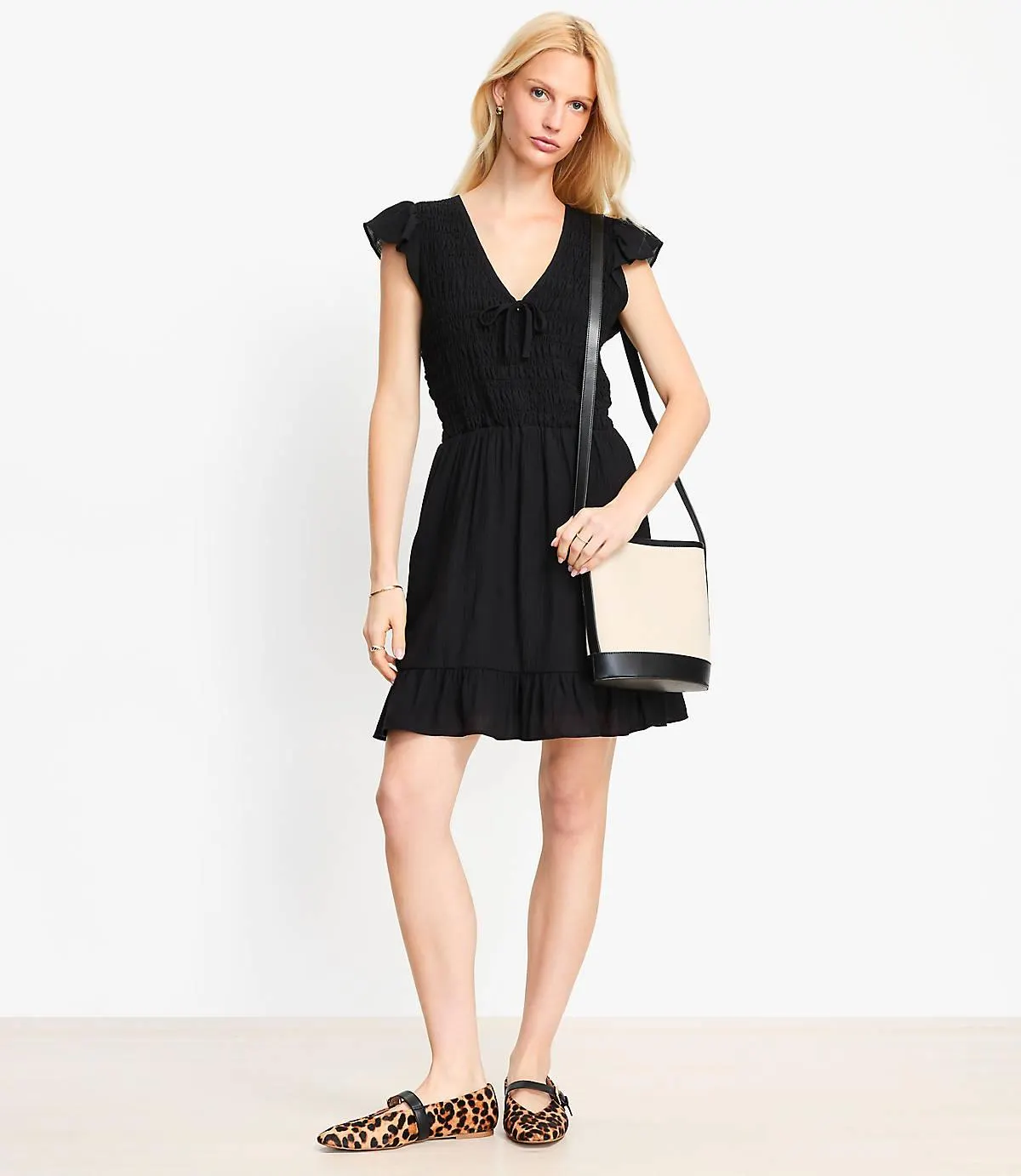 Tie Smocked Mini Pocket Dress