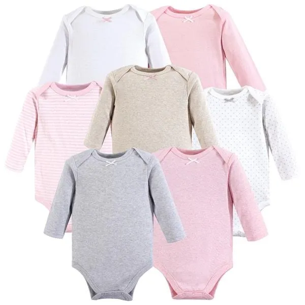 Hudson Baby Infant Girl Cotton Long-Sleeve Bodysuits 7pk, Girl Basic