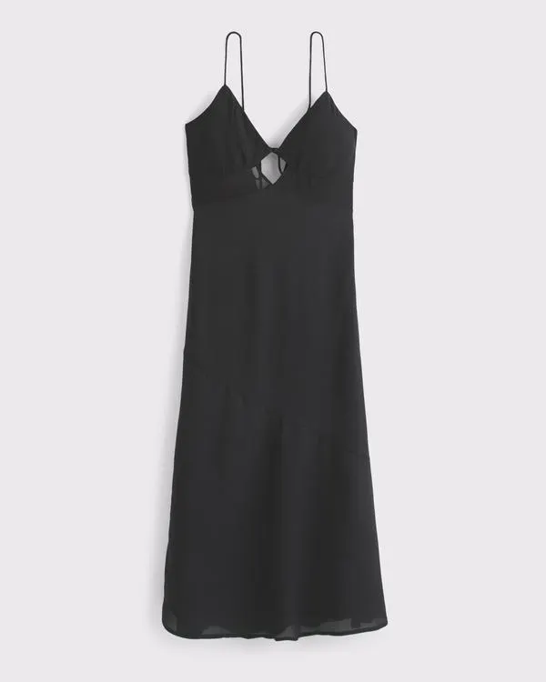 Tie-Back Sheer Slip Midi Dress
