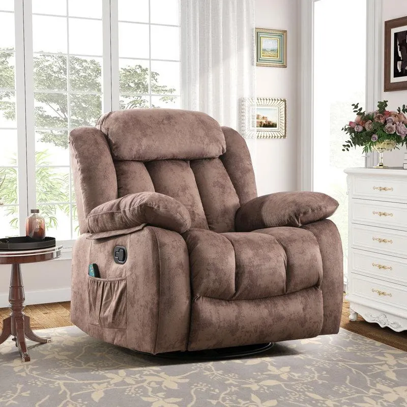 37.4" Wide Contemporary Compact Microfiber Swivel Rocker Manual Recliner Chair with Heat and Massage