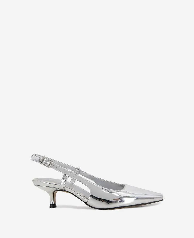 Martha Metallic Slingback Kitten Heel - Silver