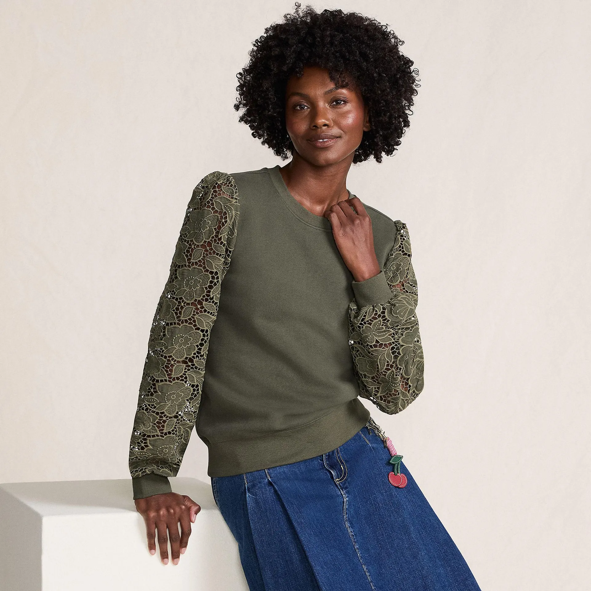 Women's Serious Sweats Lace Sleeve Sweatshirt
