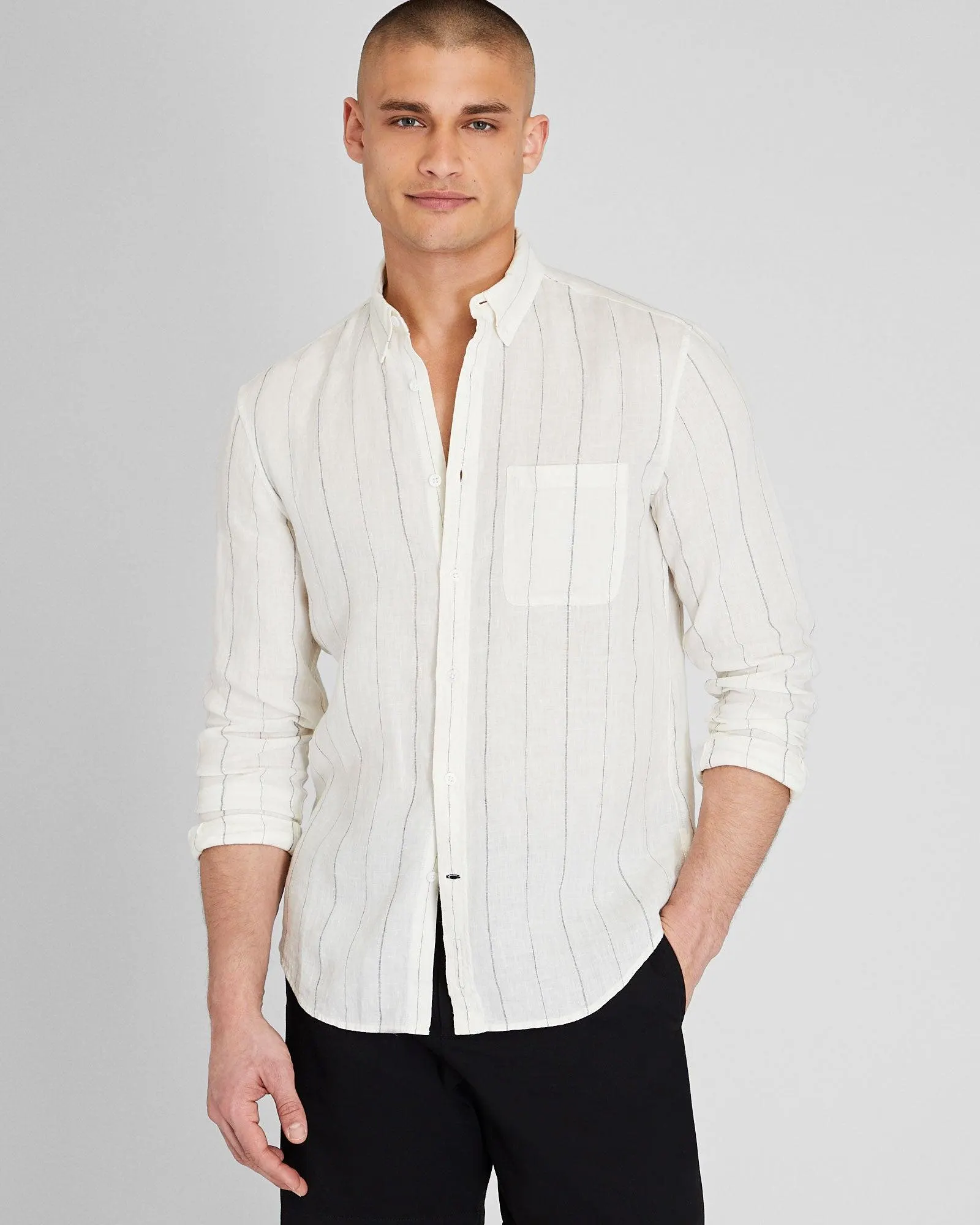 Long Sleeve Wide Stripe Linen Shirt