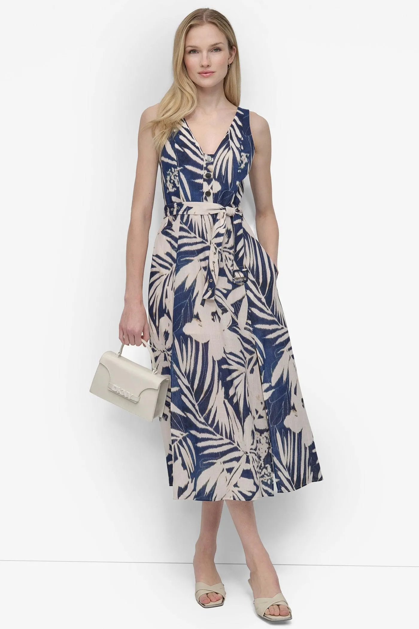 BELTED FLORAL MIDI DRESS