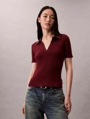 Smooth Cotton Rib Sweater Polo