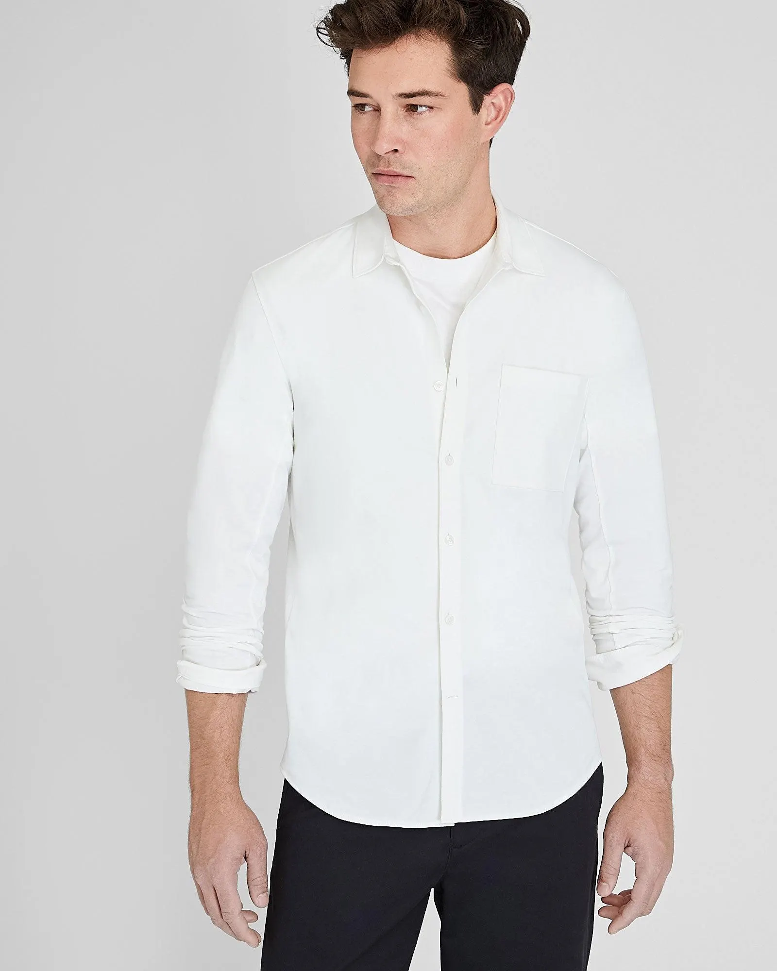 Long Sleeve Pique Oxford Knit Shirt