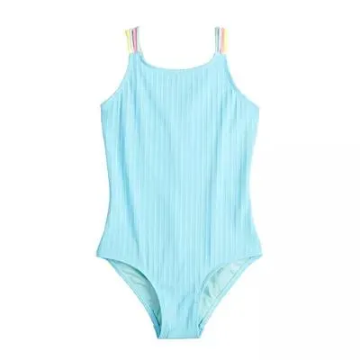 Girls 4-16 Breaking Waves High Neck One-Piece Swimsuit with Macrame Heart Back