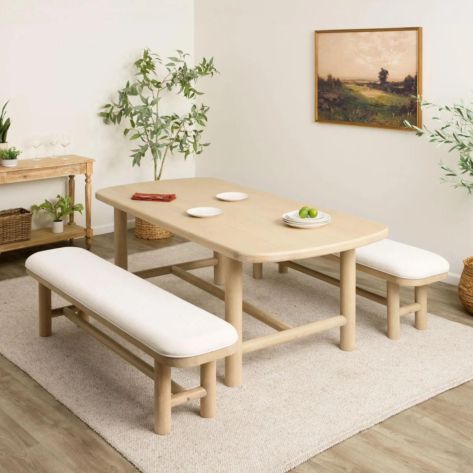 Marin Rounded Wood Pillar Leg Dining Table