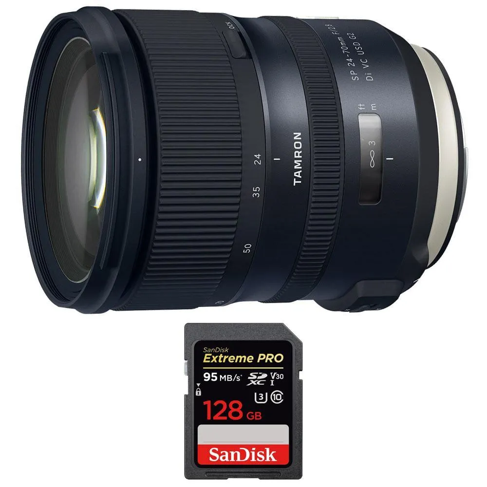Tamron SP 24-70mm f/2.8 Di VC USD G2 Lens for Canon Mount w/ 128GB Memory Card
