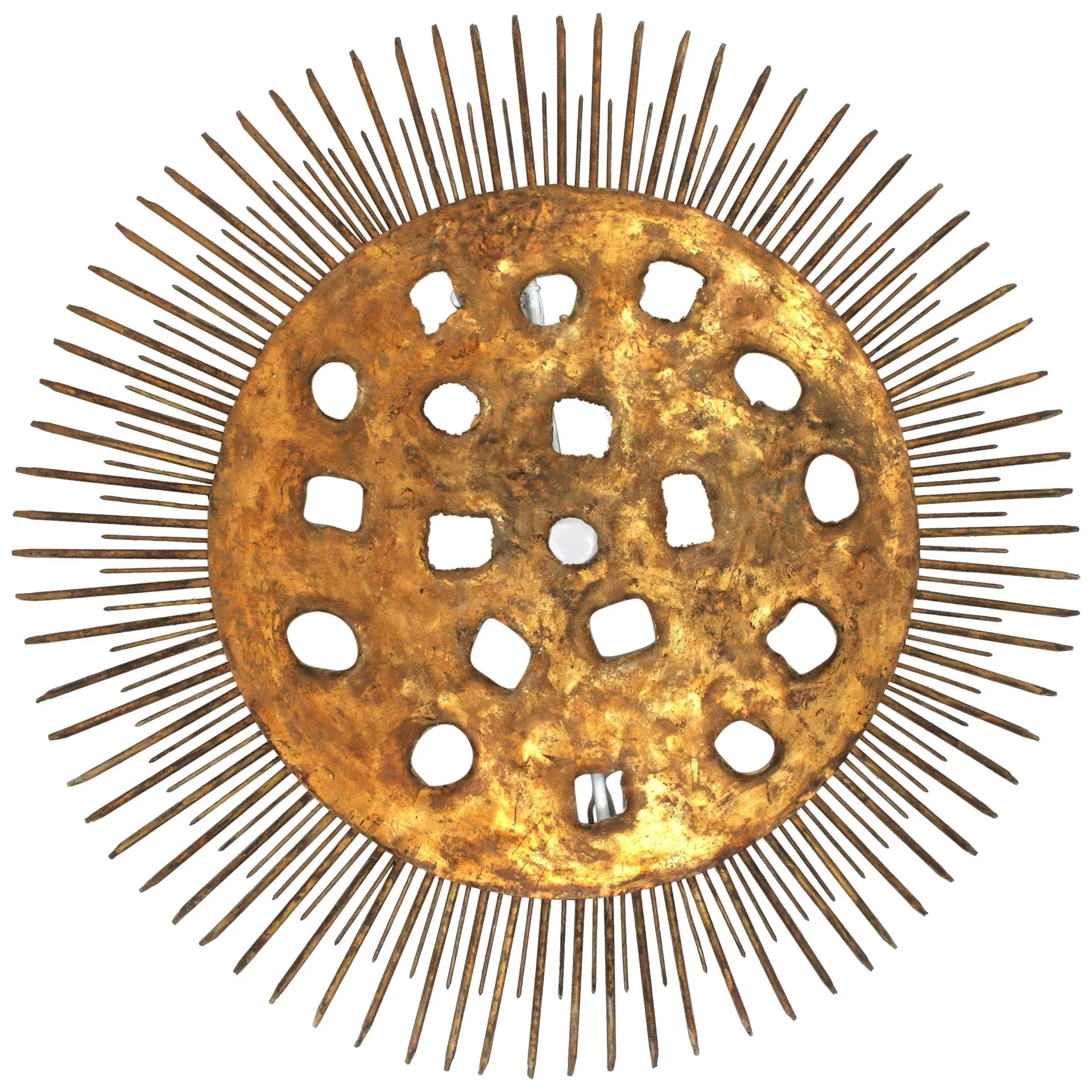 Huge Sunburst Perforated Flush Mount Light Fixture in Gilt Iron ( 36 in )