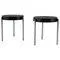 Brighella Stools/Side Tables attributed to Zanotta in Black Leather, 1980s, Set of 2