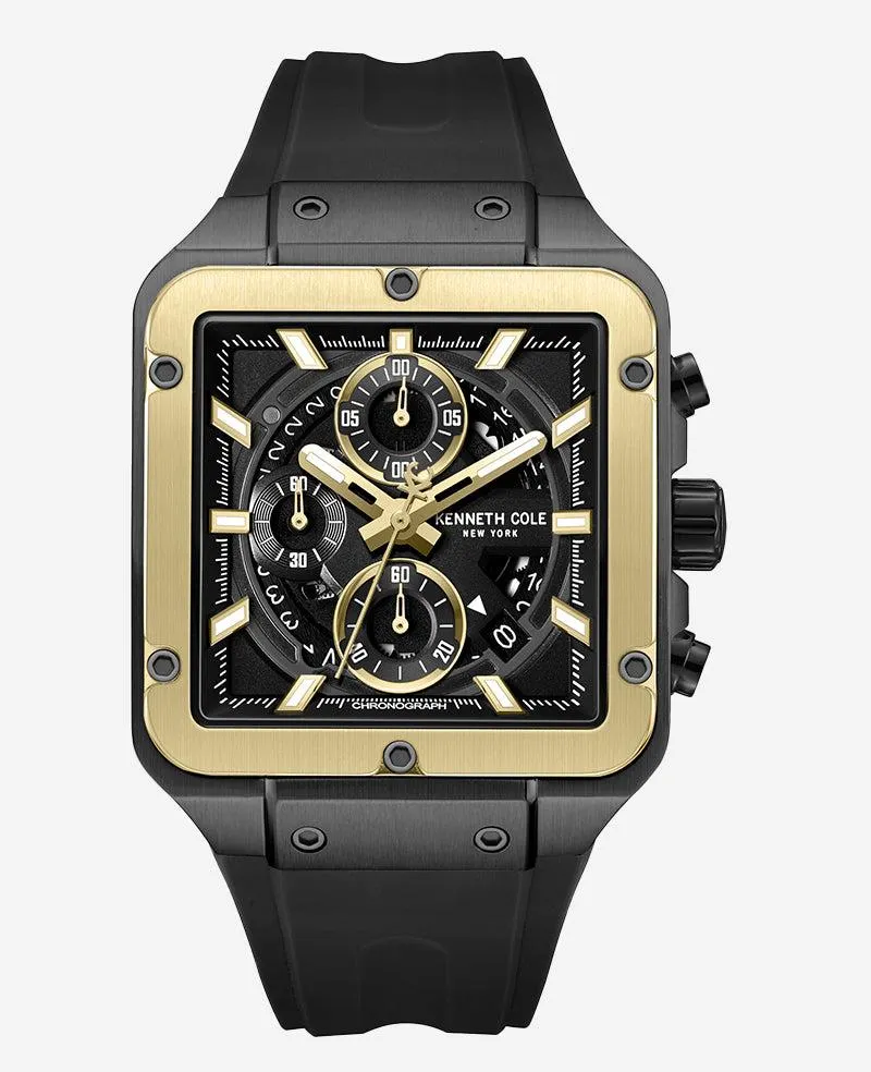 Skeleton Automatic Gold Tone Bezel Black Silicone Strap Watch -