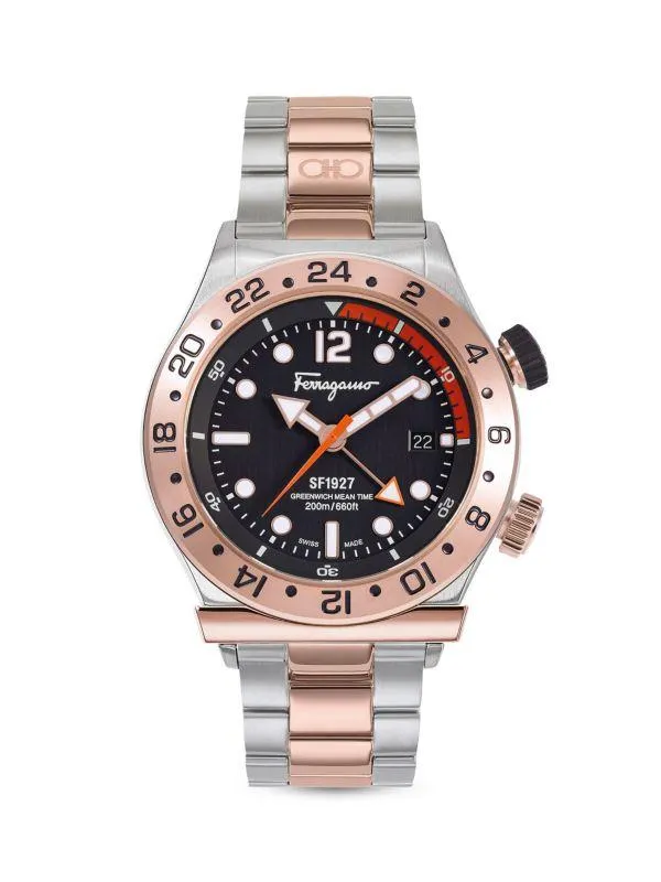 Ferragamo 1927 44MM Two Tone IP Rose Goldtone Stainless Steel Watch