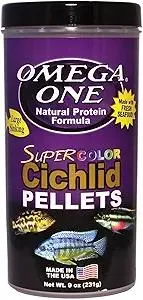 Omega One Super Color Sinking Cichlid Pellets Aquarium Fish Food, 4mm Large Pellets, 9 oz