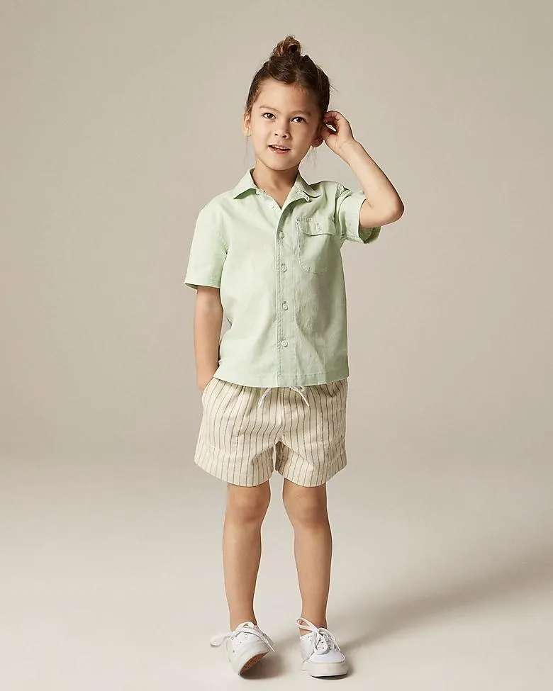 Kids' short-sleeve camp shirt in linen-cotton blend