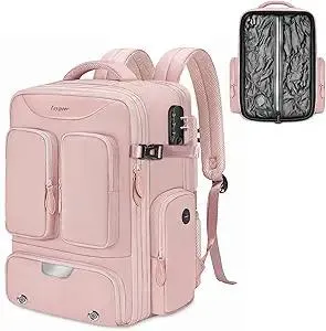 Taygeer Vacuum Backpack, Expandable Vacuum Seal Carry on Backpack with Rain Cover, 17'' laptop Compression Backpacks Travel with Shoe Compartment, TSA Approved Personal Item Compression Back Pack,Pink