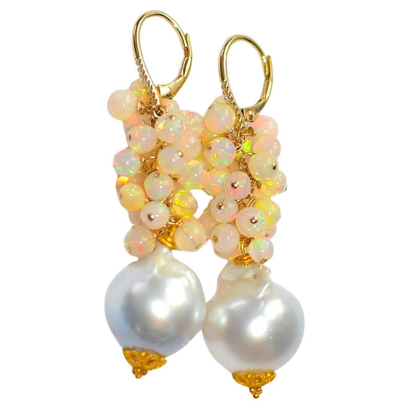 South Sea Pearl and Ethiopian Crystal Opal in 14K Solid Yellow Gold